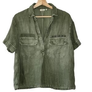 Ag Adriano Goldschmied Olive Green Anson Tencel Linen Blend Top‎ Size S